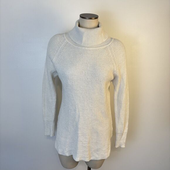 Quinn Womens S Off White Pullover Turtleneck Sweater Tunic Waffle Knit - Picture 1 of 7